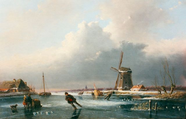 Anthony Andreas de Meijier | IJsgezicht met molen, olieverf op paneel, 24,0 x 36,5 cm