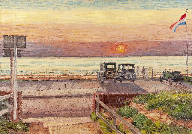 Herman Bieling | Zonsondergang aan de boulevard, olieverf op doek, 51,5 x 73,3 cm, gesigneerd r.o. en gedateerd '33