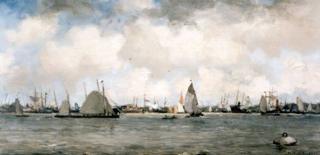 Johan Hendrik van Mastenbroek | Havengezicht, olieverf op paneel, 30,5 x 61,0 cm, gesigneerd r.o. en gedateerd '94