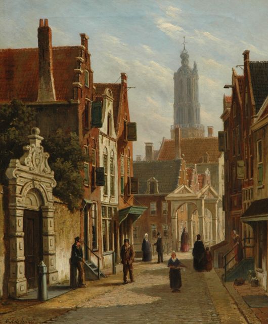Oene Romkes de Jongh | Zomers stadsgezicht met Lange Jan Amersfoort, olieverf op doek, 54,2 x 44,5 cm, gesigneerd l.o.