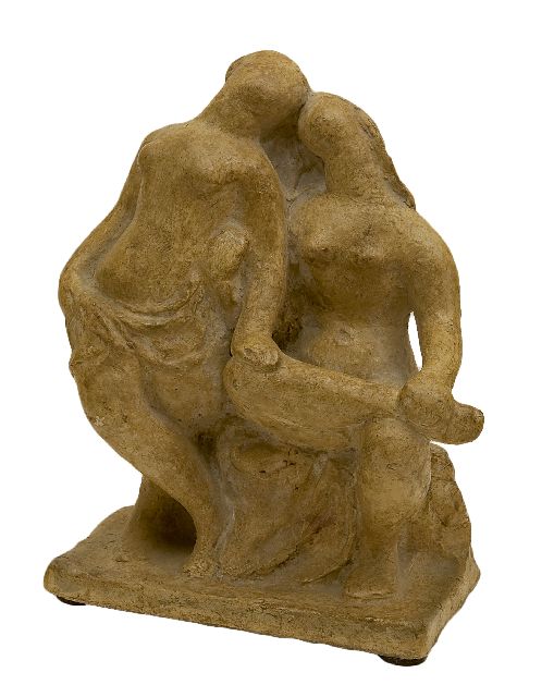 Pallandt Ch.D. van | De vriendinnen, gepatineerd gips 22,1 x 18,0 cm, gesigneerd op achterkant basis en te dateren 1941