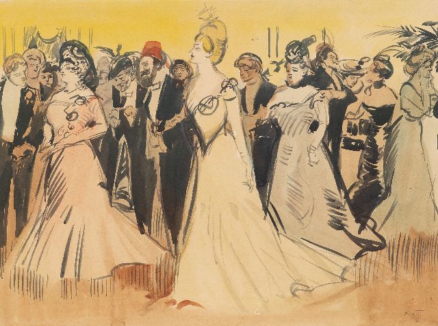 Tony Minartz | Soirée galante, aquarel op papier, 29,8 x 40,0 cm, gesigneerd r.o.