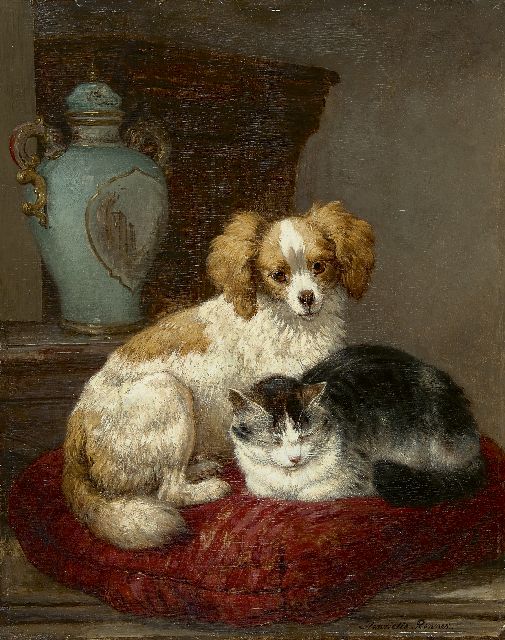 Henriette Ronner-Knip | Goede vrienden, olieverf op paneel, 45,9 x 36,7 cm, gesigneerd r.o.