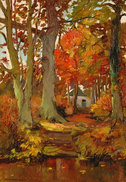 Xeno Münninghoff | Herfst bij Renkum, olieverf op doek op paneel, 55,3 x 38,3 cm, gesigneerd l.o.