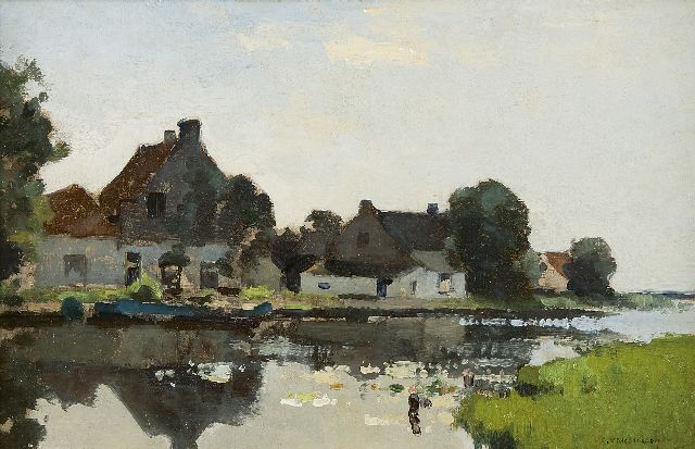 Cornelis Vreedenburgh | Huizen aan het water, olieverf op paneel, 24,0 x 37,5 cm, gesigneerd r.o.