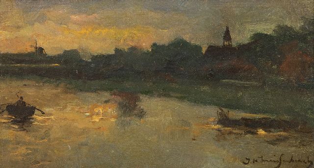 Jan Hendrik Weissenbruch | Avondrood bij Noorden, olieverf op paneel, 12,4 x 22,4 cm, gesigneerd r.o. en te dateren jaren 90