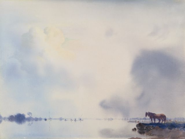 Jan Voerman sr. | Gezicht op de IJssel bij Hattem, olieverf op paneel, 34,9 x 47,0 cm, gesigneerd r.o.