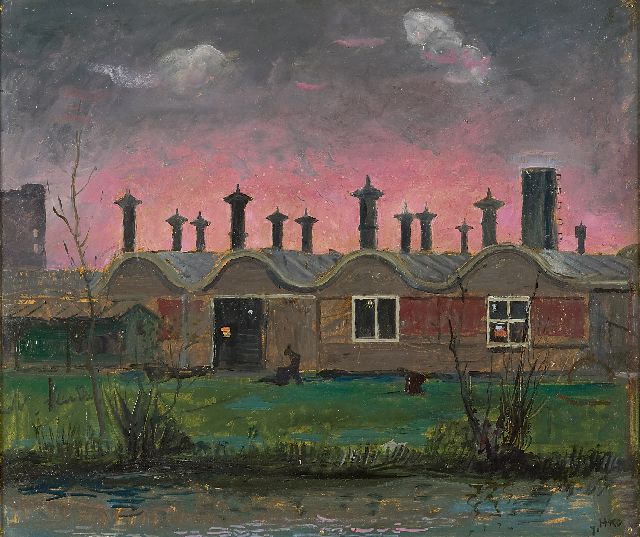 Harm Kamerlingh Onnes | Machinefabriek in het Westland, olieverf op board, 36,9 x 43,9 cm, gesigneerd r.o. met monogram en gedateerd '71