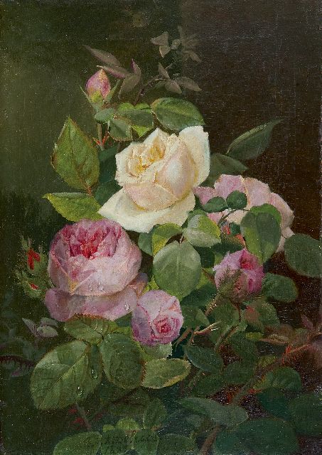 Alexandre Debrus | Rozen, olieverf op doek, 34,5 x 24,4 cm, gesigneerd l.v.h.m. en gedateerd 1885