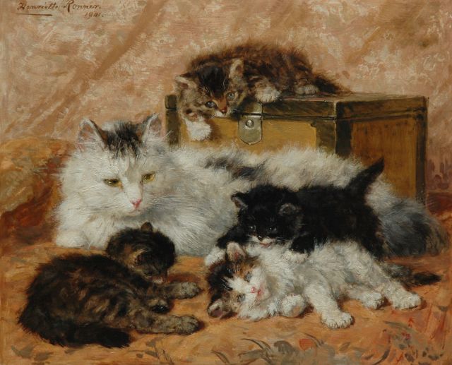 Henriette Ronner-Knip | De tevreden moeder, olieverf op paneel, 37,5 x 46,0 cm, gesigneerd l.b. en gedateerd 1901