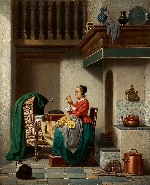 Carel Jozeph Grips | Het verstelwerkje, olieverf op paneel, 36,0 x 29,3 cm, gesigneerd r.o. en gedateerd 1864