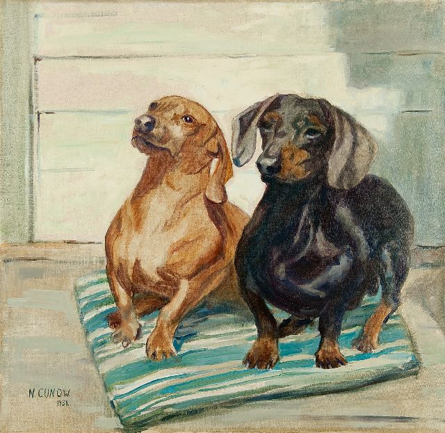 Nelly Cunow-Deetjen | Twee kortharige teckels, olieverf op doek, 54,0 x 56,5 cm, gesigneerd l.o. en gedateerd 1932