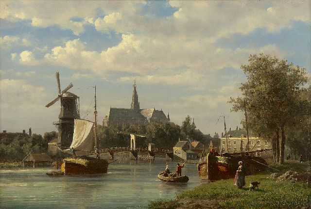 Johannes Josephus Destrée | Het Spaarne en de St. Bavokerk, Haarlem, olieverf op paneel, 33,4 x 50,5 cm, gesigneerd r.o. en gedateerd 1866
