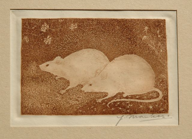 Jan Mankes | Twee muizen, ets op papier, 6,8 x 10,2 cm, gesigneerd r.o. (in potlood) en te dateren 1916