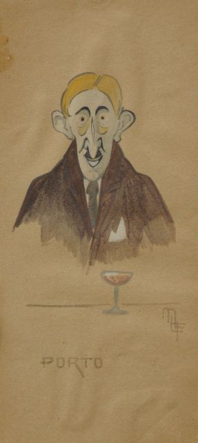 M. la Flize | De liefhebber van port, aquarel op papier op karton, 20,6 x 10,0 cm, gesigneerd r.o. met monogram