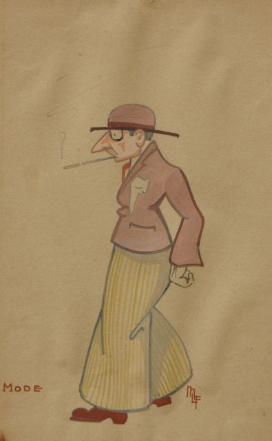 Flize M. la | De verstokte dandy, aquarel op papier op karton 22,8 x 14,4 cm, gesigneerd r.o. met monogram