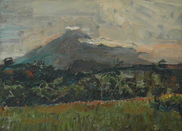 Harm Kamerlingh Onnes | Landschap met de Piso Piso op Sumatra, olieverf op paneel, 27,6 x 35,0 cm