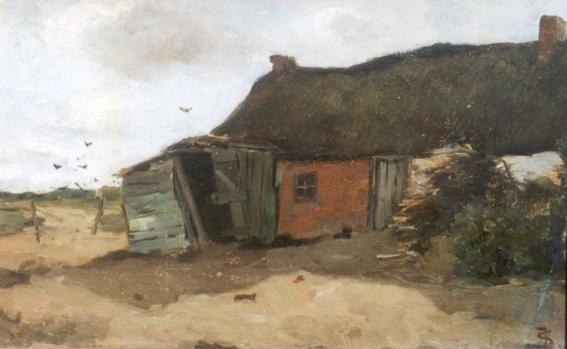 Johan Frederik Cornelis Scherrewitz | Landschap met boerderij, olieverf op paneel, 26,1 x 40,8 cm, gesigneerd r.o. monogram