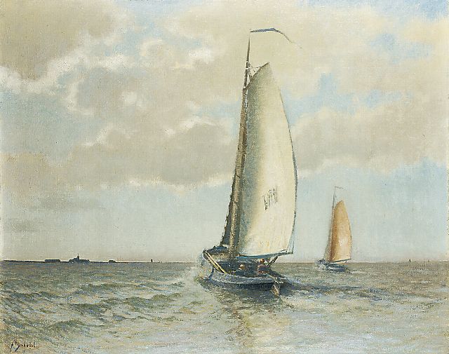 A.P. Schotel | Volendamse botter op de Zuiderzee bij Marken, olieverf op doek, 80,3 x 100,5 cm, gesigneerd l.o.