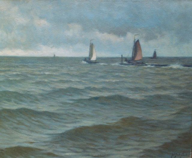 A.P. Schotel | Uitzeilende botters, Enkhuizen, olieverf op doek, 40,5 x 50,3 cm, gesigneerd r.o.