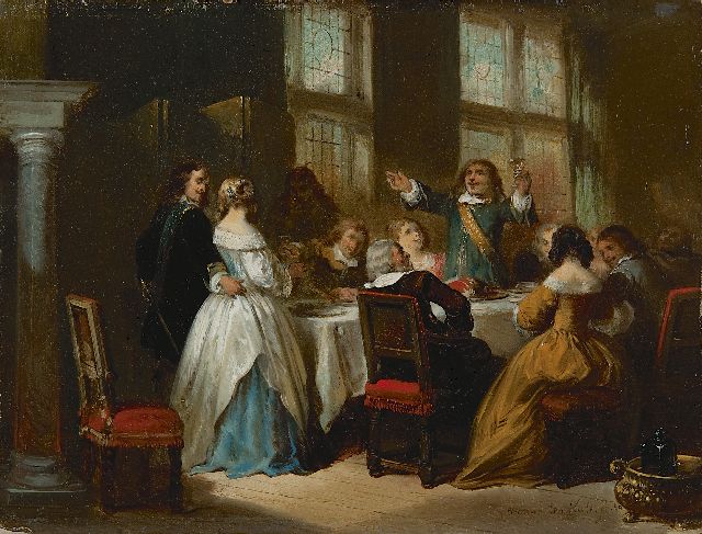 Herman ten Kate | De heildronk op het bruidspaar, olieverf op paneel, 17,8 x 23,4 cm, gesigneerd r.o. en gedateerd '56