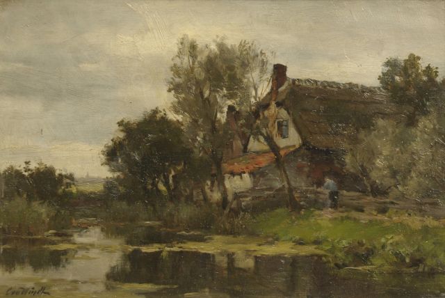 Chris van der Windt | Boerderij aan het water, olieverf op paneel, 21,2 x 31,0 cm, gesigneerd l.o.