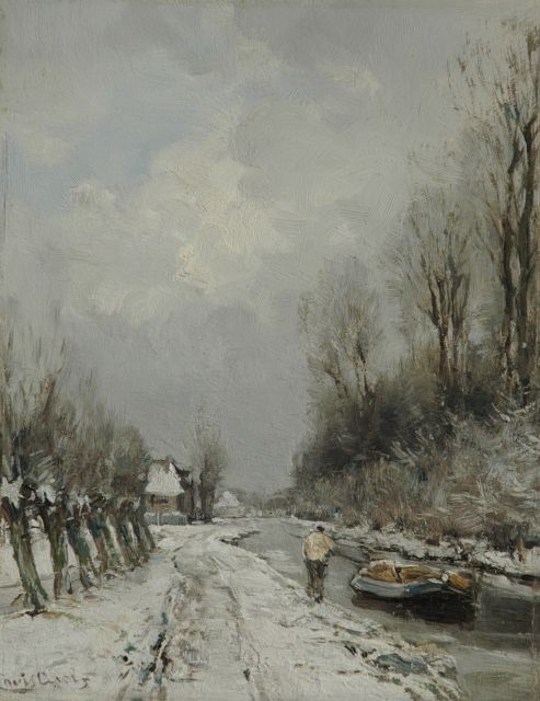 Louis Apol | Trekvaart in de sneeuw, olieverf op paneel, 28,1 x 21,9 cm, gesigneerd l.o.