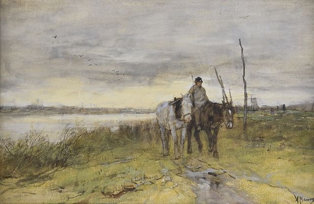 Anton Mauve | Jaagpaarden, aquarel op papier, 27,0 x 42,1 cm, gesigneerd r.o. en te dateren jaren '70