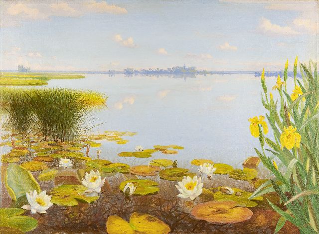 Dirk Smorenberg | Plasgezicht met waterlelies, olieverf op doek, 80,4 x 110,3 cm, gesigneerd r.o.