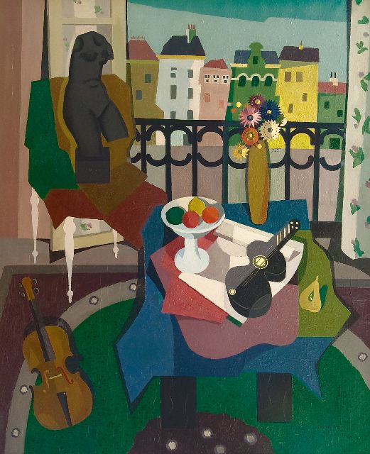 Theo Bitter | Interieur met uitzicht (atelier Riouwstraat), olieverf op doek, 120,2 x 97,9 cm, gesigneerd r.o. en verso en gedateerd Mei '47