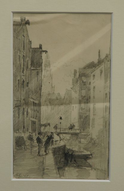 Cornelis Vreedenburgh | De Oudezijds Kolk met de Oude Kerk in Amsterdam, potlood op papier, 20,5 x 12,0 cm, gesigneerd l.o. met initialen