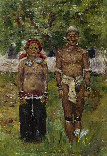 Hollandse School, begin 20e eeuw | Dajaks, Borneo, olieverf op doek op karton, 22,6 x 15,5 cm