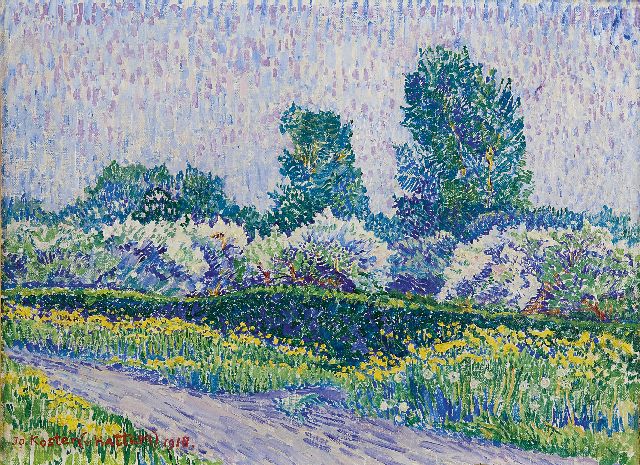 Jo Koster | Vruchtboompjes, olieverf op doek, 26,4 x 36,2 cm, gesigneerd l.o. en gedateerd 1918