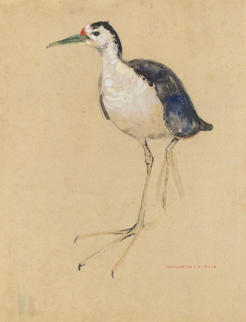 Greta Bruigom | Steltloper, aquarel en stempelinkt op papier, 31,3 x 24,6 cm, gesigneerd r.o. met naamstempel