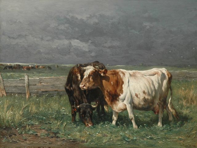 Jan de Haas | Vee in weidelandschap, olieverf op paneel, 74,5 x 100,2 cm, gesigneerd r.o.