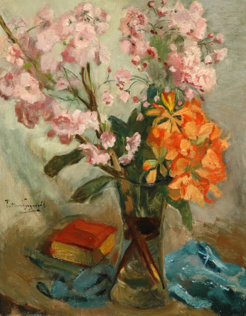 Piet van Wijngaerdt | Kersenbloesem en azalea mollis, olieverf op doek, 90,5 x 70,5 cm, gesigneerd l.m. en verso