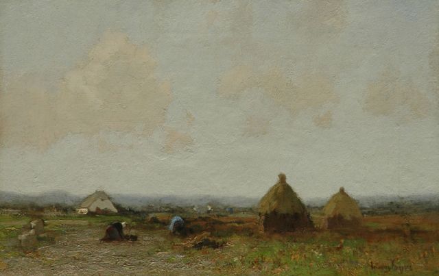 Cornelis Kuijpers | Landschap met aardappelrooiers, olieverf op doek, 28,2 x 43,9 cm, gesigneerd r.o.