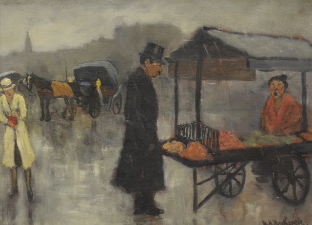 Marie Henri Mackenzie | Marktkraam met figuren, olieverf op doek, 33,0 x 44,0 cm, gesigneerd r.o.