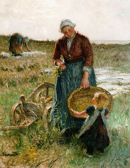 Bernard Blommers | Op de bleek, olieverf op doek, 116,0 x 94,0 cm, gesigneerd l.o.