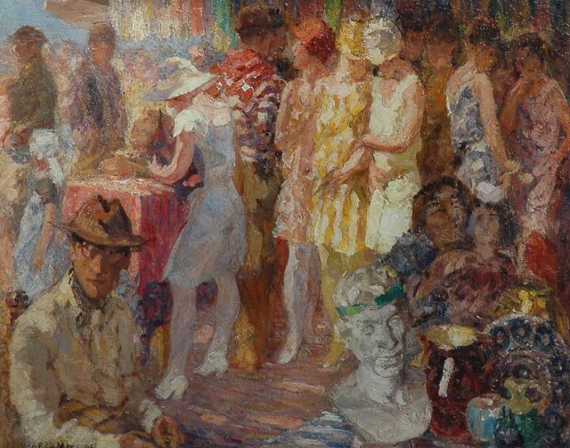 Willem Vaarzon Morel | De antiekmarkt, olieverf op doek, 54,4 x 66,2 cm, gesigneerd l.o.