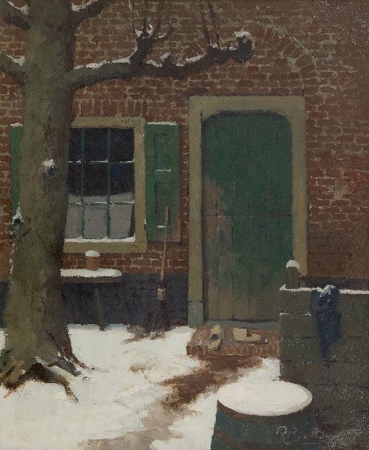 Evert Jan Ligtelijn | Achtererfje, olieverf op doek, 60,4 x 50,4 cm, gesigneerd r.o. pseudoniem