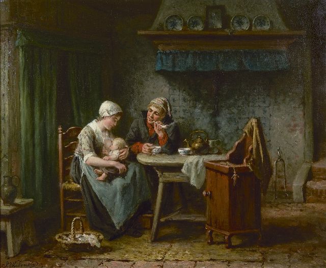 Jan Damschreuder | Prille ouderliefde, olieverf op doek, 55,3 x 67,3 cm, gesigneerd l.o.