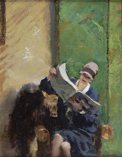 Rudolf Nissl | Lezende vrouw  “das neue Journal”, olieverf op doek, 45,0 x 35,0 cm, gesigneerd r.o.