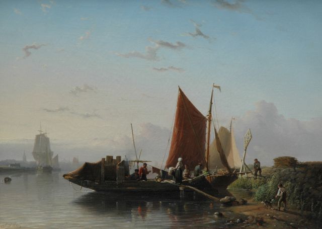 Johan Rust | Het veer, olieverf op doek, 39,2 x 54,0 cm, gesigneerd l.o.