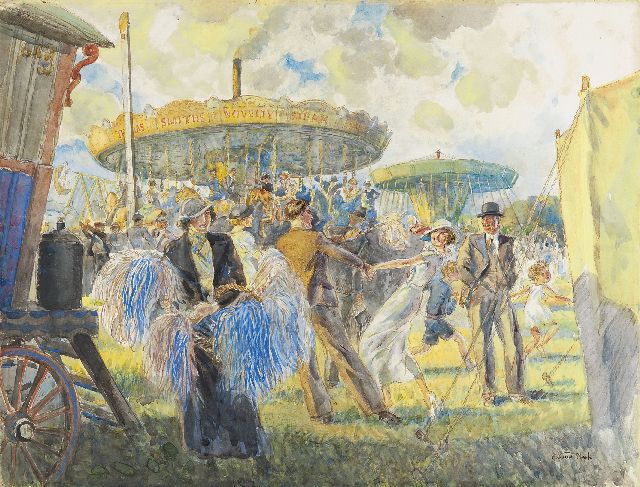 Eustace Nash | Op de jaarmarkt, aquarel en gouache op papier, 39,5 x 52,2 cm, gesigneerd r.o.