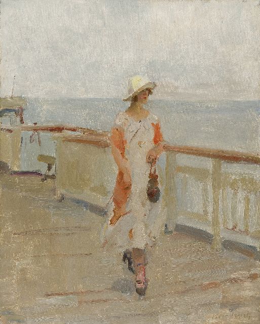 Isaac Israels | Flaneren op de Scheveningse pier, olieverf op doek, 50,2 x 40,0 cm, gesigneerd r.o.
