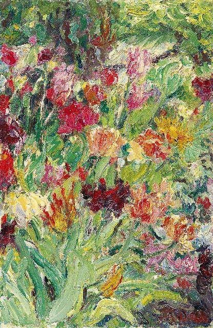 Hans Theodor Hallier | Tulpen, olieverf op doek, 55,5 x 36,3 cm, gesigneerd r.o.