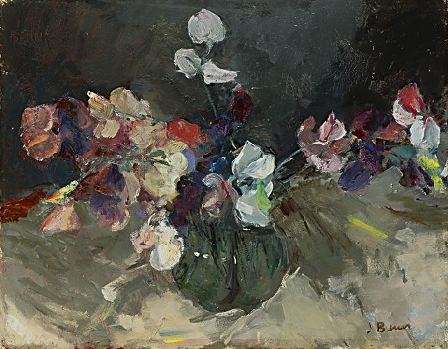 Jo Bauer-Stumpff | Vaas met lathyrus, olieverf op doek, 37,0 x 47,0 cm, gesigneerd r.o.