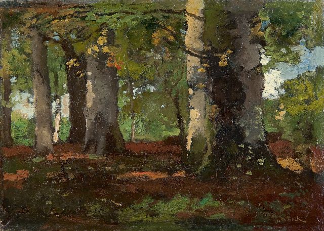 Théophile de Bock | Beukenbos bij Renkum, olieverf op doek, 25,2 x 35,3 cm, gesigneerd r.o.