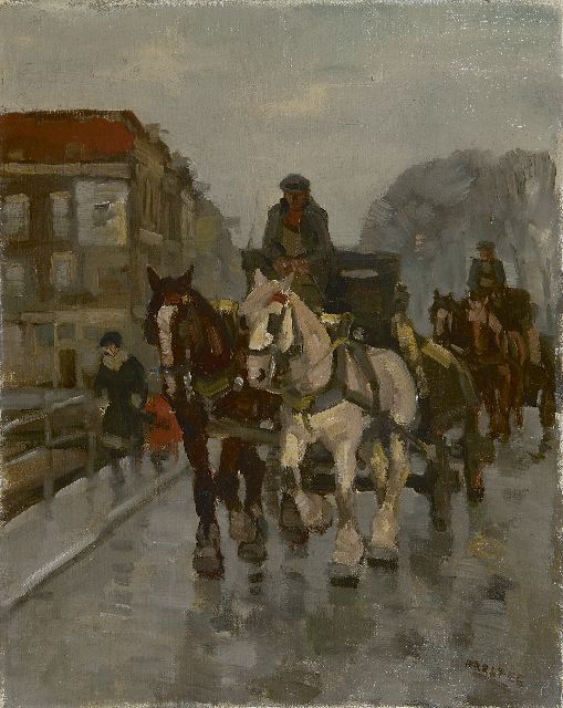 Cor Noltee | Sleperswagens op een brug, olieverf op doek, 50,4 x 40,7 cm, gesigneerd r.o.